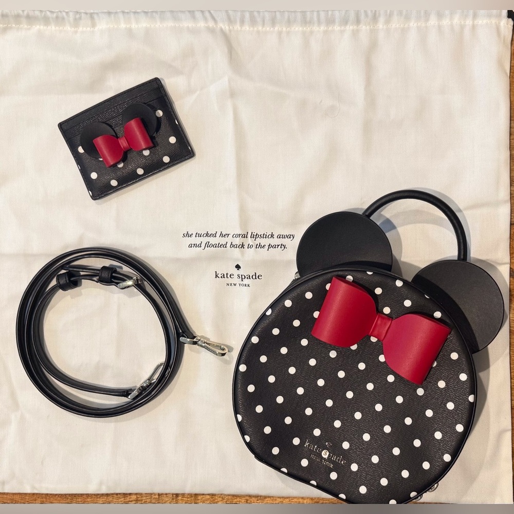 KATE SPADE DISNEY X MINNIE MOUSE ROUND CANTEEN PURSE WITH MATCHING CARD HOLDER